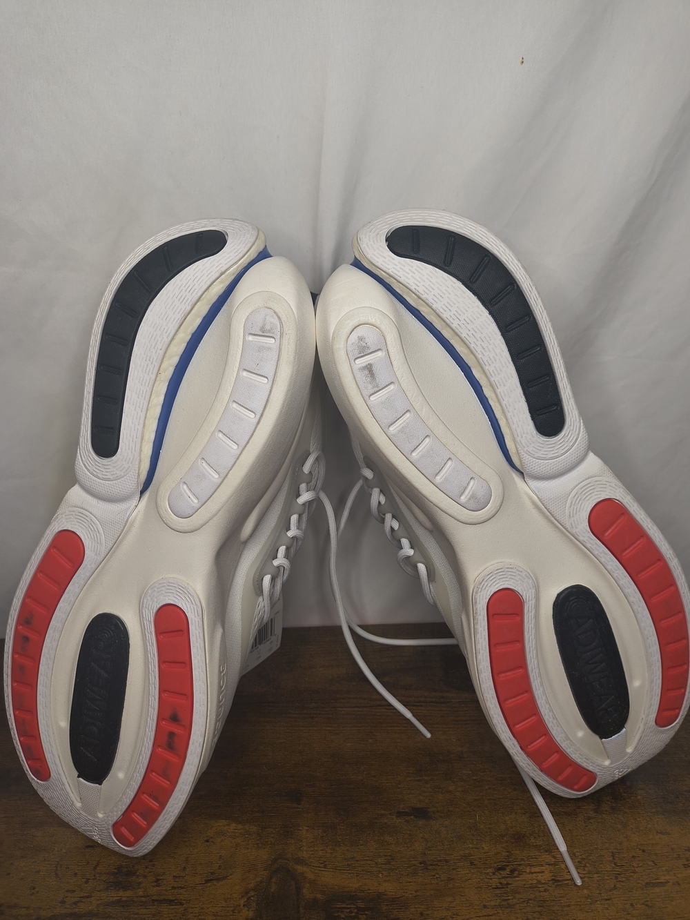 adidas Alphaboost V1 Mens White Running Sneakers with Navy and Red Accents - Picture 7 of 7